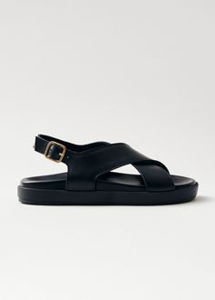 Nico Black Leather Sandals | ALOHAS Chic Sandals, Black Leather Sandals, Slingback Heel, Naha, Samoa, Slingback Sandal, Seychelles, Sierra Leone, Crossover