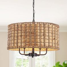 5 - Light Dimmable Drum Chandelier Natural Rattan Seagrass Pendant Light