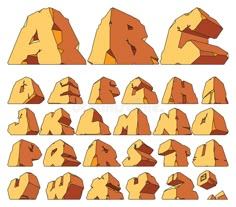 an illustrated set of different shapes and sizes of rocks with the letters a to z