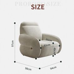 an image of a white reclining chair with measurements