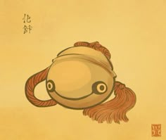 a drawing of a fish wearing a hat with long red hair on it's head