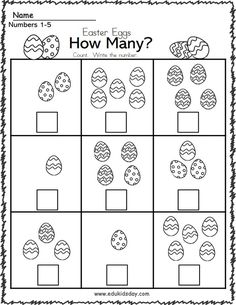 an easter worksheet for kids to learn how many eggs are in them