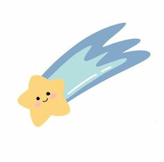 a yellow star with blue wings flying through the air