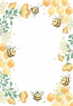 watercolor painting of bees and honeycombs