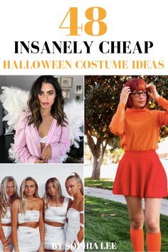 four photos with the words, 48 insanely cheap halloween costume ideas for women