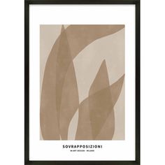 a framed print with an abstract design in brown and beige colors, on a white background