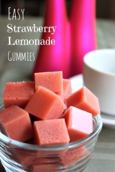 easy strawberry lemonade gummies in a glass bowl