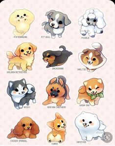 a bunch of dogs that are on a pink background with the words puppies in different languages