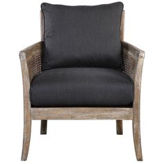 Uttermost - Accent Chairs - 23366 - High supportive back and curvy flair arms make a grand style statement in a warm, washed and hand rubbed sandstone exposed hardwood finish with cane sides and tailored in a durable yet lush dark gray fabric. With the advanced product engineering and packaging reinforcement, uttermost maintains some of the lowest damage rates in the industry. Each product is designed, manufactured and packaged with shipping in mind.Materials: Solid wood, plywood, fabric, foam, hardware; Finish: Gray; S/w - water or solvent; Fabric content: 100% polyester. Specifications:Product Dimensions: 33""H x 28.5""W x 31""D; Product Weight: 44.2 lbs; Seat Height: 18""; Product Dimensions: (Cube) 45.56"". Gray Armchair, Farmhouse Armchair, Ikea Chairs, Caned Armchair, Home Office Design Ideas, Grey Armchair, Office Design Ideas, Pink Chair, Wood Arm Chair