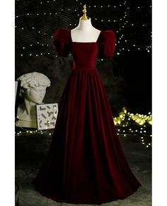 Get 10% off now! Buy retro dark red square neck velvet formal dress with bubble sleeves at cheap price online. Free stable shipping and pro custom service since 2009. Velvet Formal Dress, Prom Dress Burgundy, Dark Red Dresses, A Line Prom Dress, Velvet Prom Dress, Dream Prom, Prom Dress Evening, Vintage Princess, Burgundy Velvet