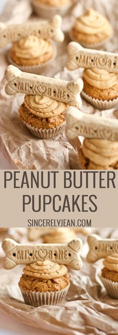 peanut butter cupcakes are sitting on top of parchment paper with the title above it