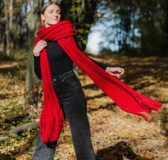 Chunky Extra Long Knit Scarf. More Colors. Made to Order - Etsy Red Shawl Scarf For Winter, Red Knitted Fall Scarves, Red Knitted Scarf For Fall, Red Knitted Fall Scarf, Red Winter Scarves For Gifts, Red Winter Scarf Perfect For Gifts, Red Winter Scarf Gift, Red Winter Scarves Perfect For Gifts, Long Knit