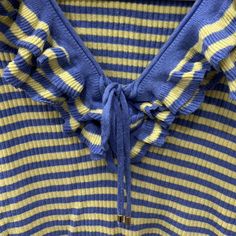 Free people blue and yellow striped mini dress with ruffle detailing and tie front 💙💛

This is ADORBS, worn twice. Euro vacation vibes 🗺️

#mini #dress #freepeople #preppy #sailor Euro Vacation, Vacation Vibes, Striped Mini Dress, Yellow Stripes, Blue And Yellow, Free People, Women's Dress, Mini Dress, Womens Dresses