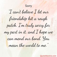 a quote that reads sorry i can't believe i let our friends hit a rough patch