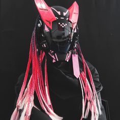 PRICES MAY VARY. UNIQUE PINK PUNK MASK - 100% hand-assembled by high quality material. Every part of the mask is firm and durable, and combined smoothly. Sweet pink horns and braids make the mask complex and mysterious. And the pink angel eye takes LED light to create a fantasy atomsphere. Good for collection and party/festival cosplay. FUTURISTIC DESIGN - An unique mask different than any other cosplay accessories. Full of mechanical and technological sense. Wonderful gifts for your boyfriends/ Cyberpunk Mode, Punk Mask, Cyberpunk Tech, Cyberpunk Helmet, Cyberpunk Outfit, Unique Masks, Pink Angel, Functional Clothing, Angel Eye