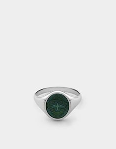 Dove Ring w/Enamel Timeless Green Signet Ring With Polished Finish, Vintage Green Sterling Silver Signet Ring, Vintage Green Signet Ring With Polished Finish, Classic Green Engraved Signet Ring, Silver Signet Ring Mens, Men’s Rings, Mens Silver Ring, Gold Pinky Ring, Symbol Of Peace