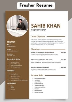 a professional resume template with brown accents on the front and back cover, is shown