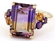 6.33ctw Rectangular Octagonal Ametrine With 0.26ctw Pear And 0.09ctw Round Amethyst, 0.29ctw Pear And 0.09ctw Round Citrine And 0.01ctw Round White Diamond 10k Yellow Gold Ring. Measures Approximately 0.74"L x 0.55"W. Royal Wedding Harry, Spring Jewelry Trends, Ametrine Ring, Resort Jewelry, The Deathly Hallows, The Royal Wedding, Vintage Inspired Jewelry, Pendant Watches, Deathly Hallows