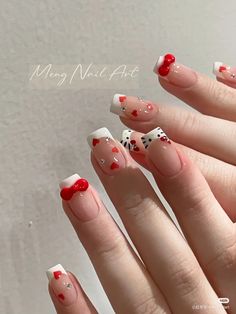 𓆩𐙚𓆪  #nails  ㅤ   ㅤ   ㅤ #fashion  #aesthetic ㅤ   ㅤ.        #coquette   #uñas ㅤ    .  ͏ ͏ ͏͏ ͏ㅤ Red Kawaii Nails, Asian Nails Designs, Sanrio Nail Art, Nails Cat Eye, Asian Nails, Hello Nails, Girly Acrylic Nails