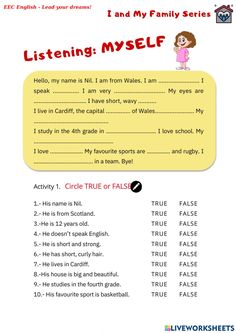 Listening Exercises For Kids, Listening Worksheets For Kids, English Excercise, Listening Skills Worksheets, Listening Worksheet, Active Listening Skills, English Pictures