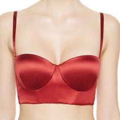 New La Perla Silk Flair Bandeau Bra Underwired, Padded Cups. Adjustable, Detachable Straps. The Inner Silicon Strip Guarantees Perfect Comfort, Even When Worn Strapless. 6% Elastane 94% Silk Lining: 100% Nylon Padding: 14% Cotton 86% Polyester Size 36b Price $332 Offers Welcome Strapless Padded Corset, Strapless Padded Fitted Bra, Padded Fitted Strapless Bra, Red Bandeau Tube Top With Built-in Bra, Fitted Tube Top With Padded Cups, Red Strapless Tube Top With Built-in Bra, Fitted Satin Bra With Removable Pads, Red Bandeau Tube Top For Evening, Summer Red Corset With Straps