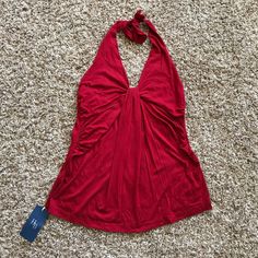 Brand New With Tag. Never Worn. This Beautiful Halter Top Is A Size M, Ties At The Neck, Red With Black And Silver Print. 2010 Clothes, Vneck Outfit, Brazil Fits, Brazil Clothing, Y2k Halter Top, Red Halter Top, Neck Halter Top, Pool Wear, 2000s Clothes