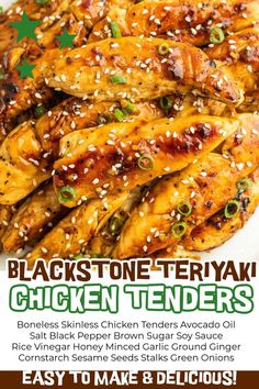 black stone teriya chicken tenders recipe on a white plate