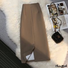 Olivia Mark - Elegant High-Waisted Skirt with Flared Hem Formal Skirt Outfit Business, Formal Skirts, Long Brown Skirt, Business Skirt, Skirt Zipper, Brown Skirt, Formal Skirt, Skirts Women, Y2k Aesthetic Outfits