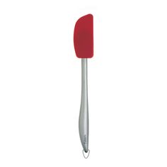 a red and silver toothbrush on a white background