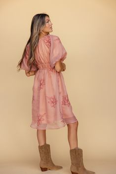 The Pricilla is a masterpiece. Featuring puff sleeves, a scoop neckline, georgous floral embroidery, and best of all - pockets. We love this dress for any special occasion, from Sunday Service to a special night out with your partner! fully lined pockets // paired with the sephira embroidered western boot Modest Fitted Dress With Floral Embroidery, Modest Embroidered Spring Dresses, Modest Floral Embroidered Summer Dress, Modest Floral Embroidery Summer Dress, Modest Summer Dress With Floral Embroidery, Spring Wedding Puff Sleeve Knee-length Dress, Spring Wedding Knee-length Puff Sleeve Dress, Puff Sleeve Dress With Floral Embroidery For Garden Party, Embroidered Puff Sleeve Spring Dresses