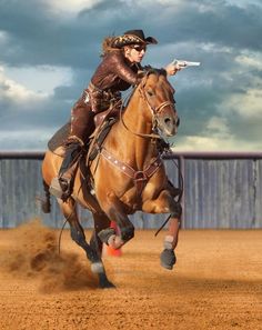 Two People Riding A Horse, Mounted Shooting, Cowboy Action Shooting, Rodeo Girls, Wilde Westen, Cowgirl And Horse, Cowboy Horse, Western Life, Western Riding