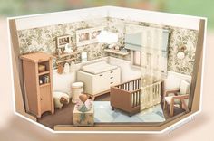 an image of a baby's room with furniture and decor on the walls, including a crib