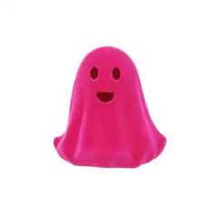 a pink plastic ghost with two eyes and a smile on it's face is shown