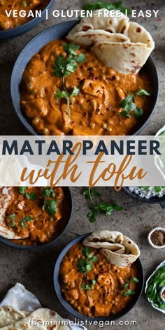 two bowls filled with different types of food and the words matapaner with tofu