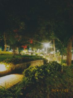 an image of a park at night time