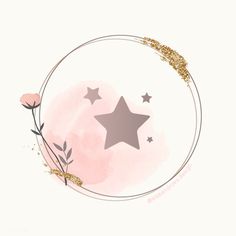 a pink and gold circle with stars on it, surrounded by small flowers in the center