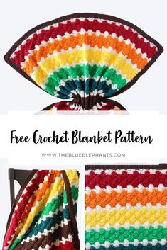 the free crochet blanket pattern is shown in three different colors