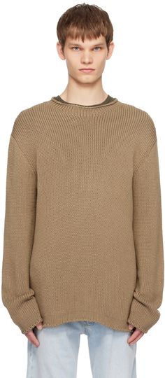 Rib knit cotton- and cashmere-blend sweater. · Rolled edge at crewneck · Dropped shoulders Supplier color: Taupe Cashmere Blend Sweater, Knitwear Men, Knit Cotton, The Row, Rib Knit, Apparel Accessories, Shirts Tops, Knitwear, Cashmere