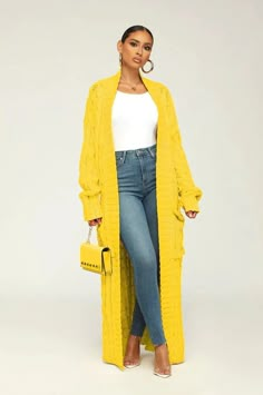 Drop Shoulder Sleeve, Maxi Sweater, Textured Cardigan, Long Knit Cardigan, Yellow Cardigan, Fitted Cardigan, Fall Winter Wardrobe, Cardigan Sweater Jacket, Cardigan Long