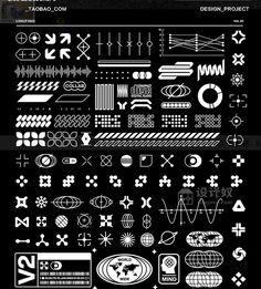 some type of black and white design with different shapes, sizes and colors on it