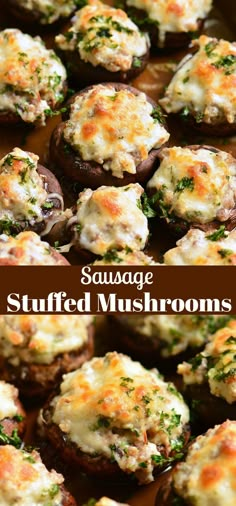 stuffed mushrooms with cheese and herbs on top