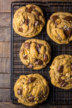 chocolate chip cookies cooling on a wire rack