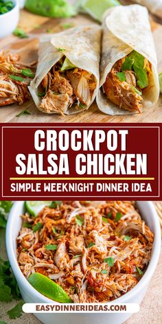 crockpot salsa chicken is an easy weeknight dinner idea