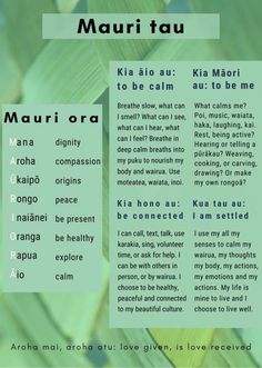 a poster with the words mauri tau in different languages and pictures on it