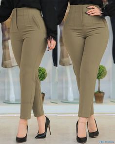 OrcaJump - Pantalones de trabajo profesionales de cintura alta para mujer Office Pants Women, Cropped Work Pants, Style With Pants, Feminine Skirt, Elegant Pant, Work Pants Women, Office Pants, Clothes Board, Professional Outfits Women