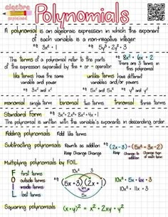 high school algebra outline on polynomials notes Polynomials Notes, Math Study Guide, High School Algebra, Teaching Math Strategies, School Algebra, School Study Ideas, Study Tips For Students, High School Life Hacks, Learning Mathematics