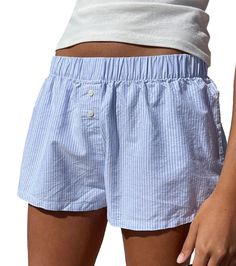 PRICES MAY VARY. Material: Y2k pajama shorts, cute striped lounge shorts sleepwear bottoms made by high quality polyester blend, super soft, lightweight, breathable, skin friendly fabric keep you comfortable to wear. Features: Women's y2k lounge shorts, cute striped pj short bottoms designed with elastic waist, loose wide leg, button front, color block stripe print, casual lounge pajama shorts, relaxed fit home wear shorts. Match: Striped lounge sleep shorts, elastic waist baggy boxers for women Cheap Shorts For Weekend, Boxer Shorts For Women, Pajamas Shorts, Pijamas Women, Cute Lounge, Brandy Melville Shorts, Womens Pajama Shorts, Pj Shorts, Striped Pyjamas