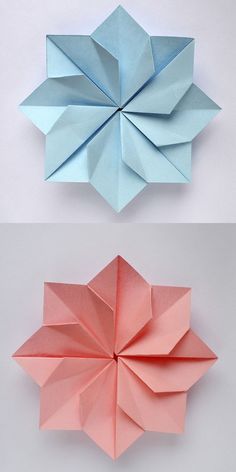 an origami flower is shown in two different colors