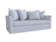 a white couch with four pillows on it