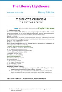 the literature guide for t s elot's critiismm and english literature